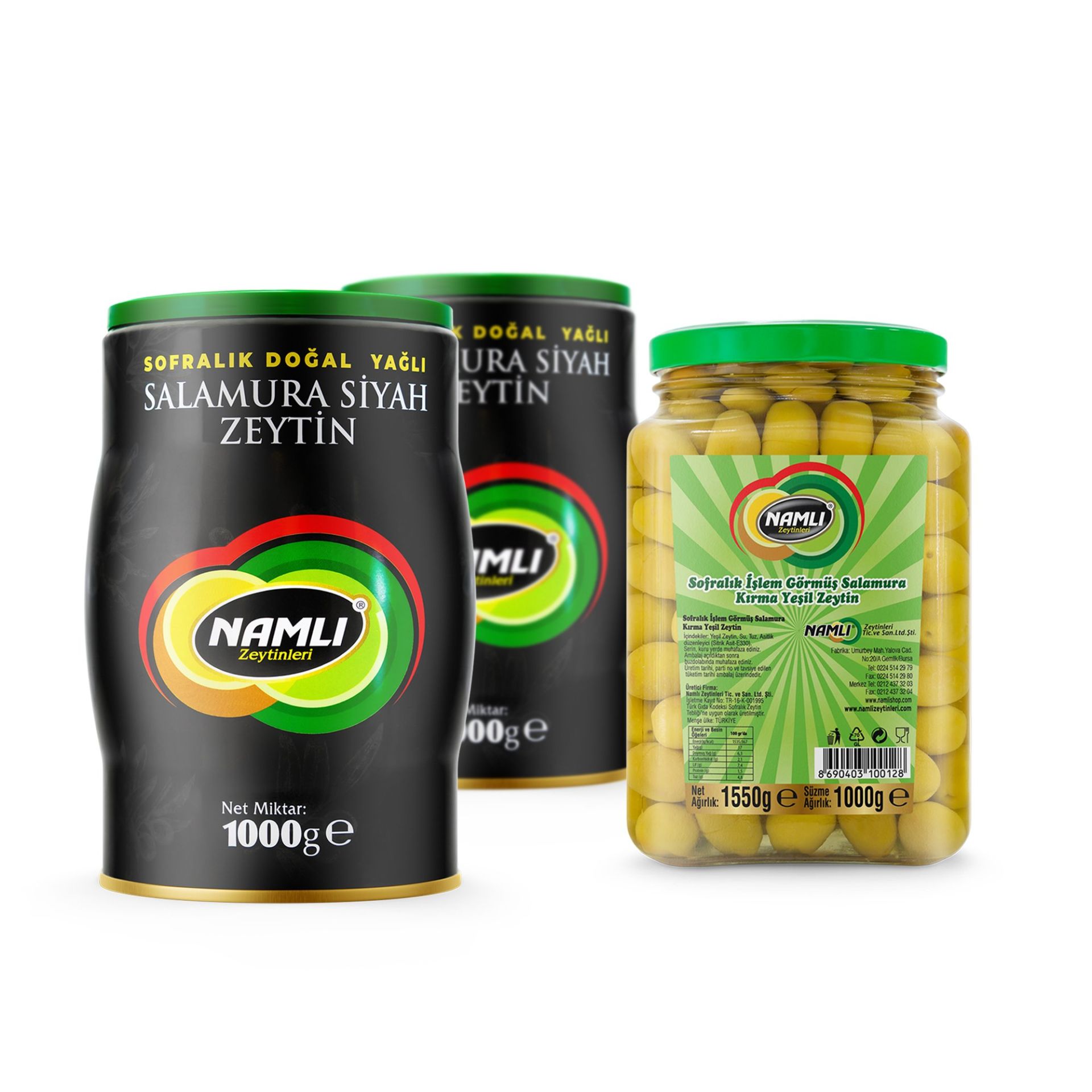 2x Özel Üretim Gemlik Siyah Zeytin - 1 Kg + Domat Kırma Yeşil Zeytin -1 Kg