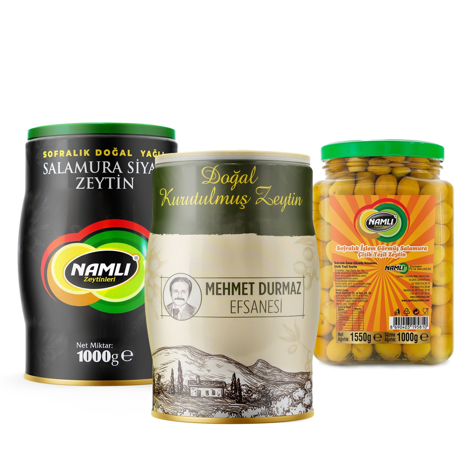 Özel Üretim Gemlik Siyah Zeytin - 1 Kg + Efsane Kuru Sele -1 Kg + Edremit Çizik Yeşil Zeytin -1 Kg