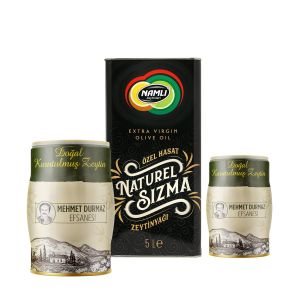 Soğuk Sıkım Black serisi Naturel Sızma Zeytinyağı - 5 litre + 2 x Kuru Sele Siyah Zeytin -1 Kg