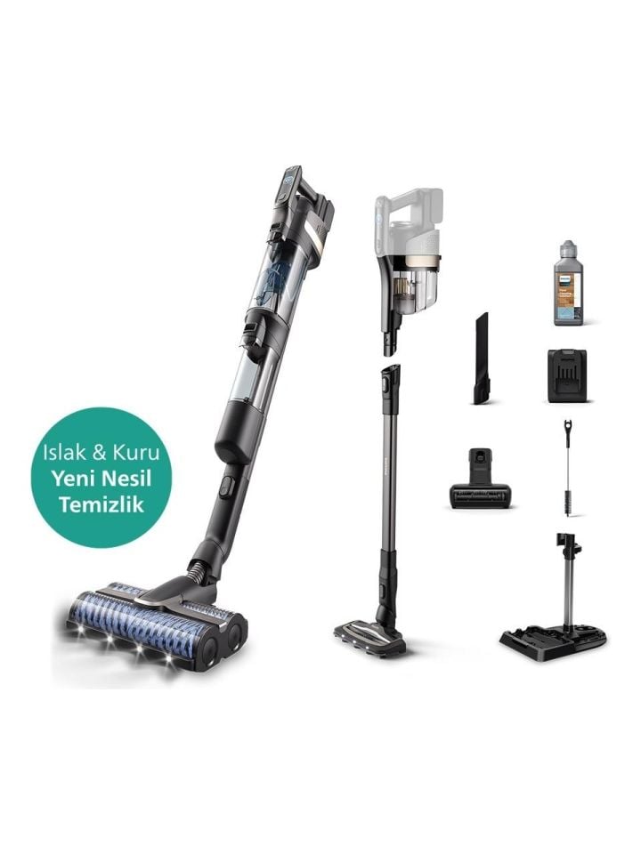 Philips 9000 Serisi AquaTrio Kablosuz Dikey Süpürge, Otomatik Temizleme ve Şarj İstasyonu​, AquaSpin Başlık, PowerCyclone Aqua