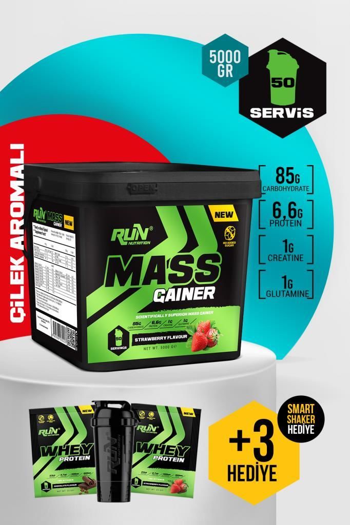 Gainer - 5 kg - Çilek Aromalı - 50 Servis - Hediyeli