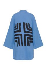 Kısa Kimono Mavi Labirent Desen