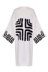 Uzun Müslin Kimono Beyaz Labirent Desen