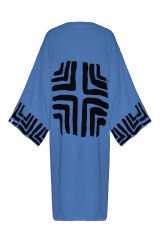 Uzun Müslin Kimono Mavi Labirent Desen