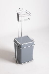 Toilet Paper Holder with Trash Can and Dustbin Gray