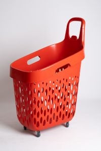Wheeled Market Basket (Wheeled Shopping Basket with Red Handle) 73 L Red