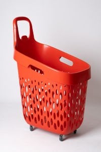 Wheeled Market Basket (Wheeled Shopping Basket with Red Handle) 73 L Red