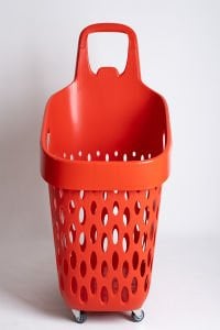 Wheeled Market Basket (Wheeled Shopping Basket with Red Handle) 73 L Red