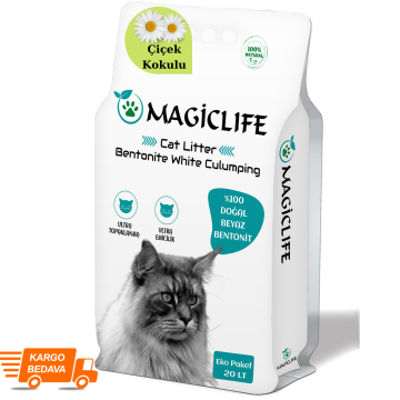 Magiclife 20 Lt Ince Tane Çiçek Kokulu Beyaz Bentonit Kedi Kumu