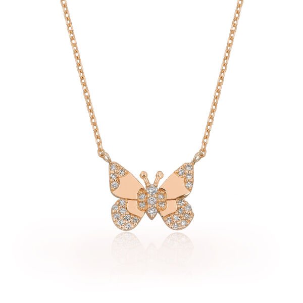 14K BUTTERFLY DIAMOND STONES NECKLACE