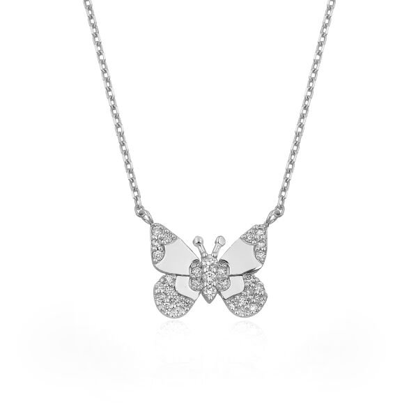 14K BUTTERFLY DIAMOND STONES NECKLACE