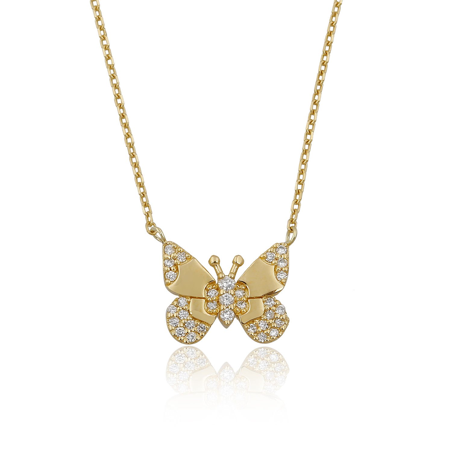 14K BUTTERFLY DIAMOND STONES NECKLACE