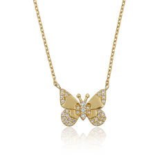 14K BUTTERFLY DIAMOND STONES NECKLACE