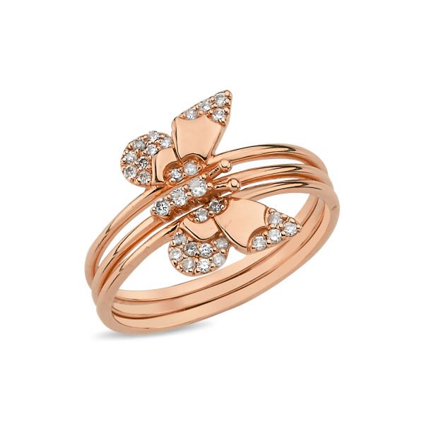 14K BUTTERFLY DIAMOND STONES 3 IN 1 RINGS