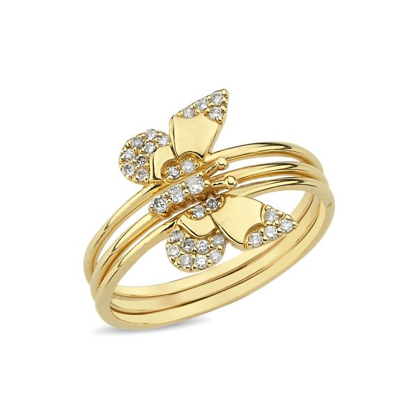 14K BUTTERFLY DIAMOND STONES 3 IN 1 RINGS