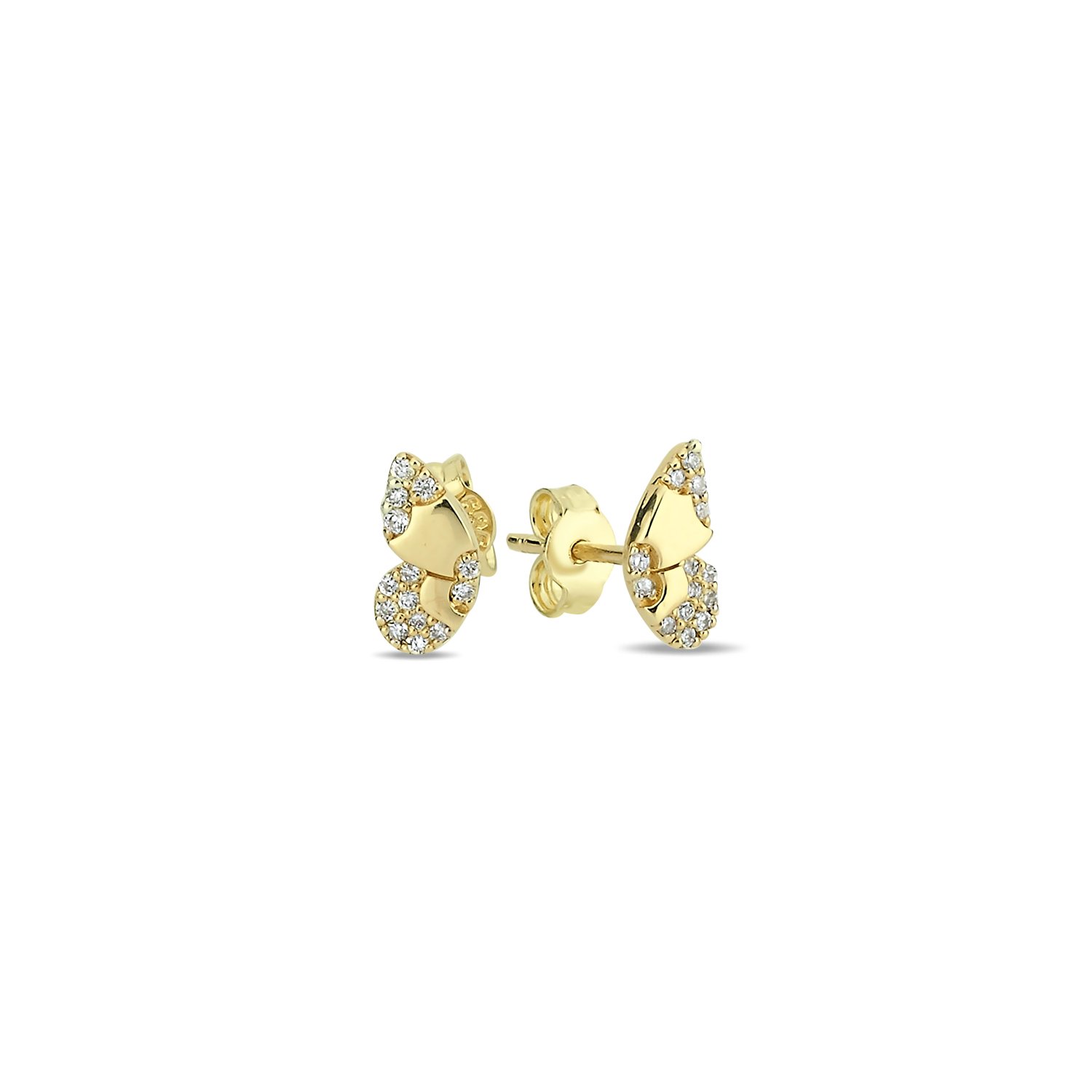 14K ﻿BUTTERFLY DIAMOND STONES STUD EARRINGS