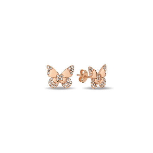 14K BUTTERFLY DIAMOND STONES STUD EARRINGS