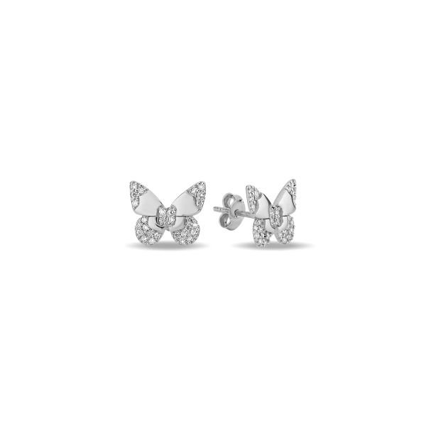14K BUTTERFLY DIAMOND STONES STUD EARRINGS