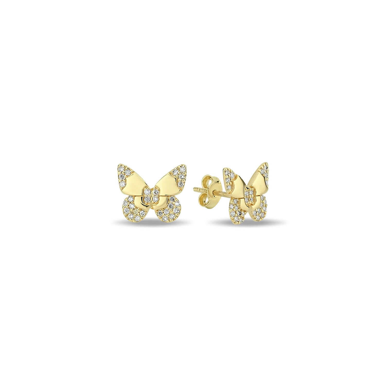 14K BUTTERFLY DIAMOND STONES STUD EARRINGS