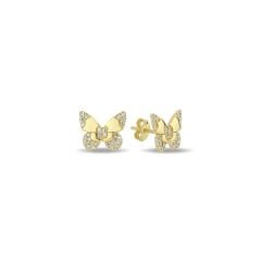 14K BUTTERFLY DIAMOND STONES STUD EARRINGS