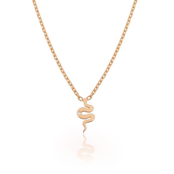 14K PLAIN SNAKE DIAMOND STONE NECKLACE