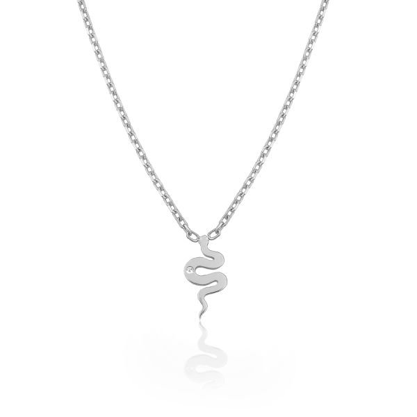 14K PLAIN SNAKE DIAMOND STONE NECKLACE