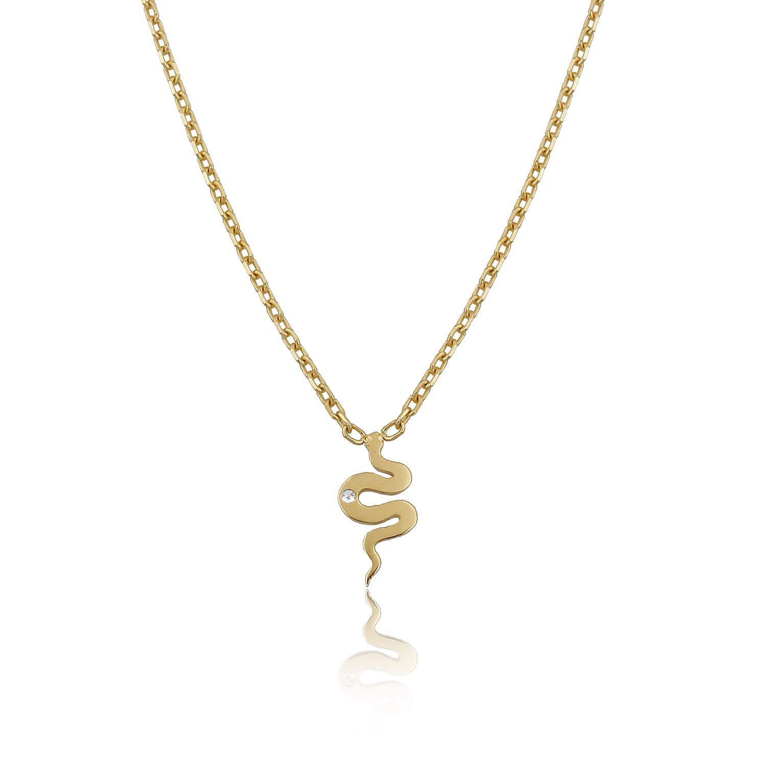 14K PLAIN SNAKE DIAMOND STONE NECKLACE