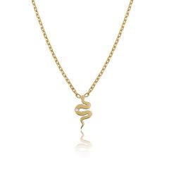 14K PLAIN SNAKE DIAMOND STONE NECKLACE