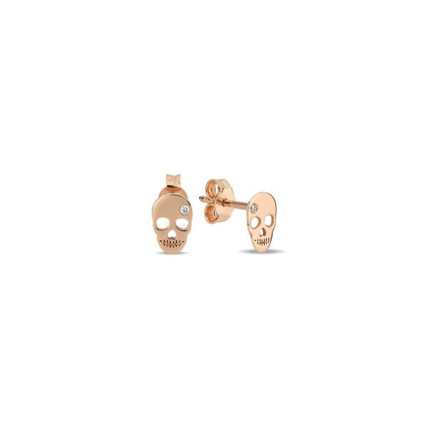 14K MINI SKULL DIAMOND STONE STUD EARRINGS