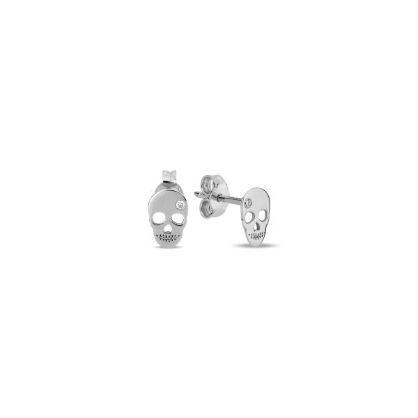 14K MINI SKULL DIAMOND STONE STUD EARRINGS