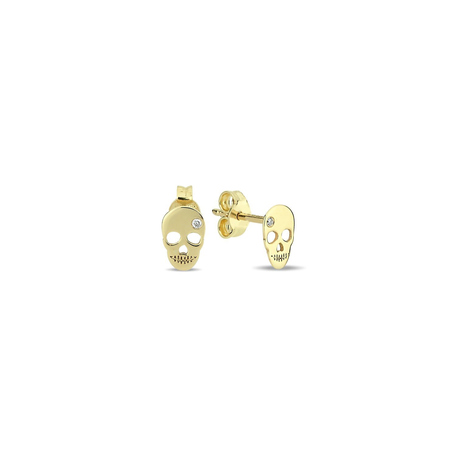 14K MINI SKULL DIAMOND STONE STUD EARRINGS