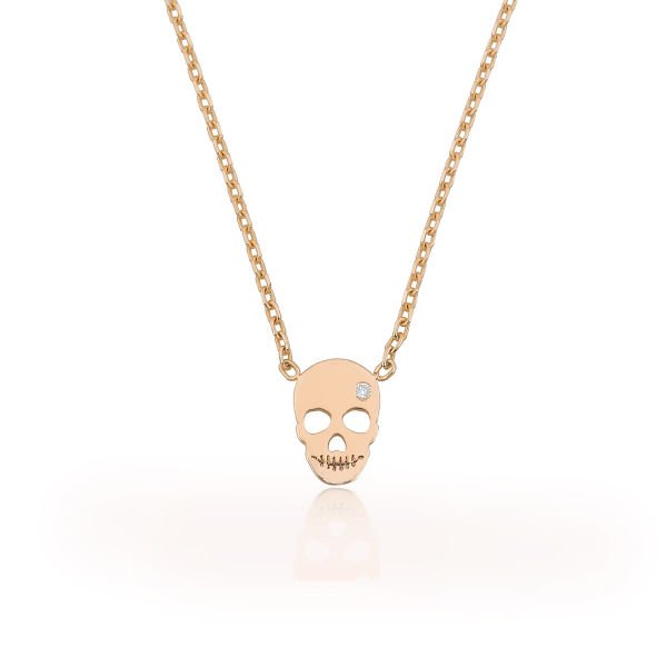 14K MINI SKULL DIAMOND STONE NECKLACE