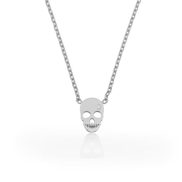 14K MINI SKULL DIAMOND STONE NECKLACE