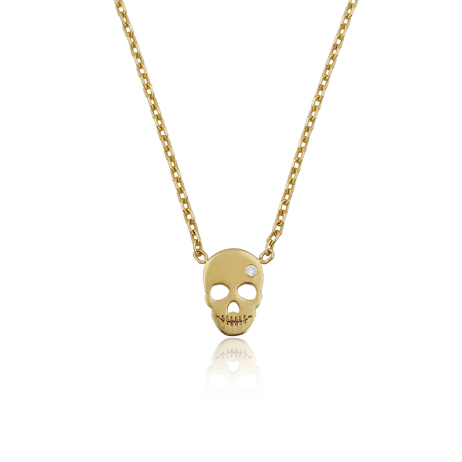 14K MINI SKULL DIAMOND STONE NECKLACE