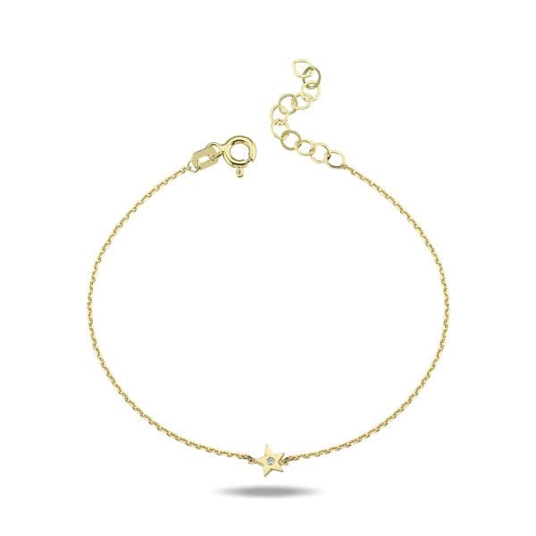 14K MINI STAR DIAMOND STONE NECKLACE
