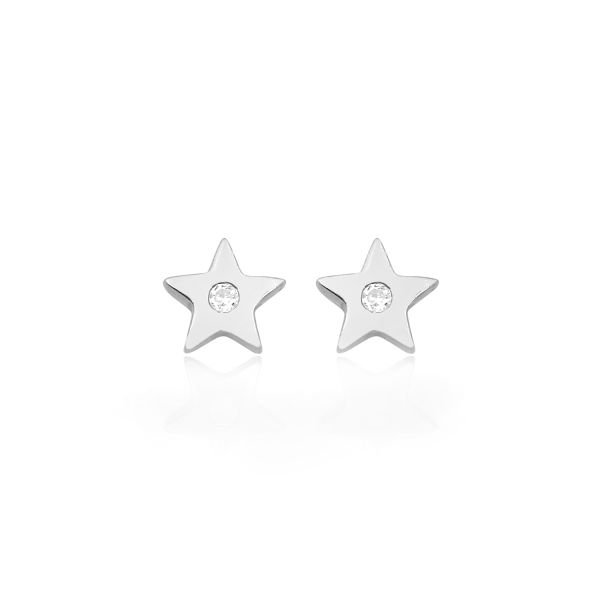 14K MINI STAR DIAMOND STONE STUD EARRINGS