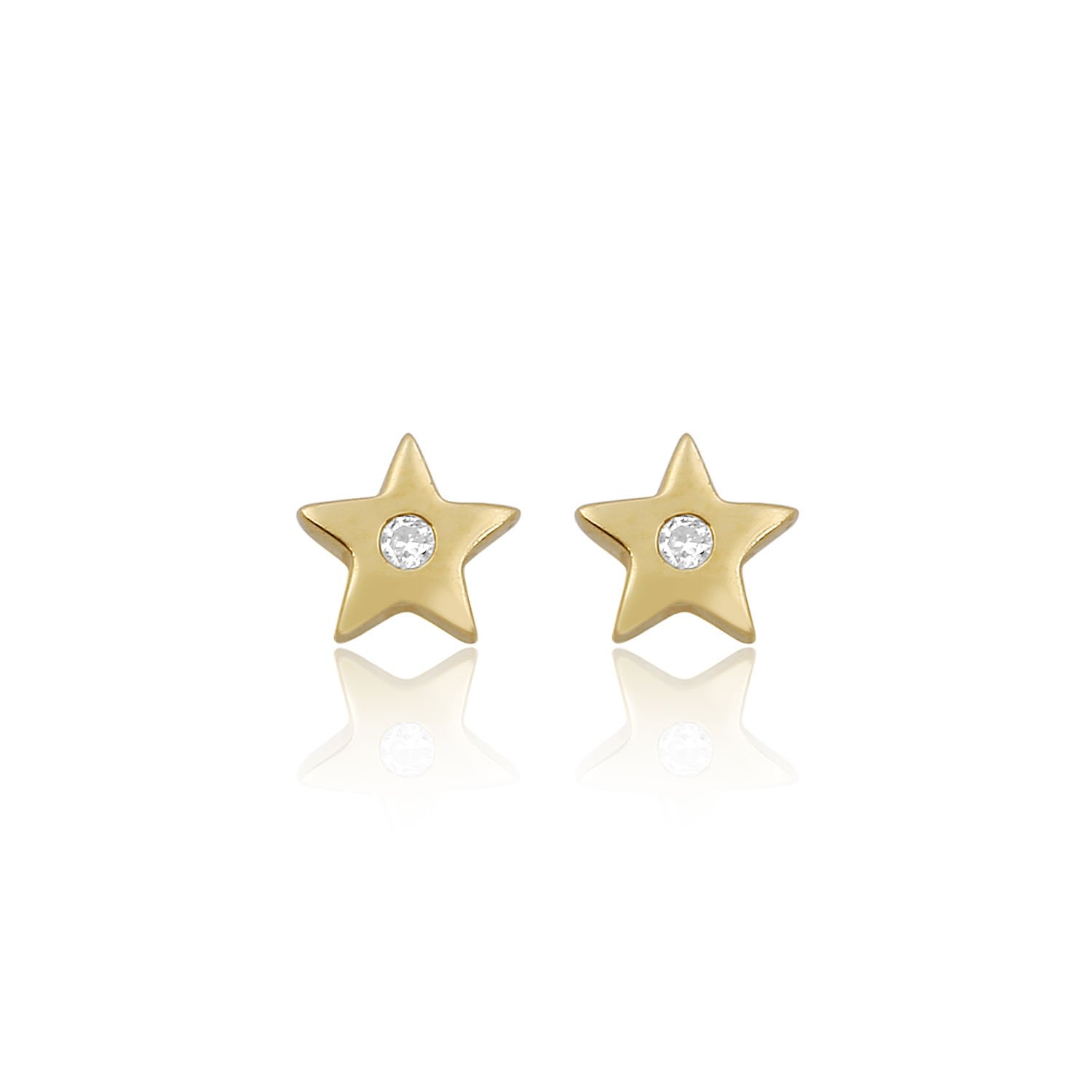 14K MINI STAR DIAMOND STONE STUD EARRINGS