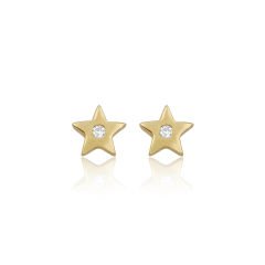 14K MINI STAR DIAMOND STONE STUD EARRINGS