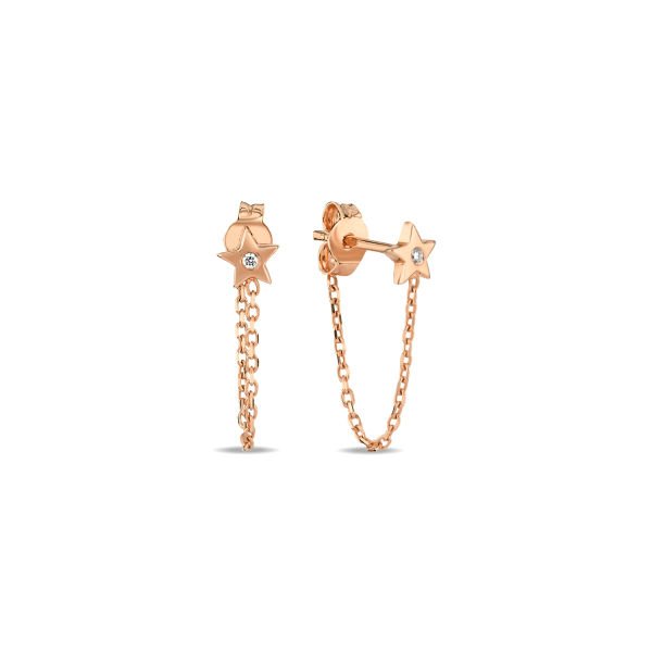 14K MINI STONE CHAIN DIAMOND STONE STUD EARRINGS