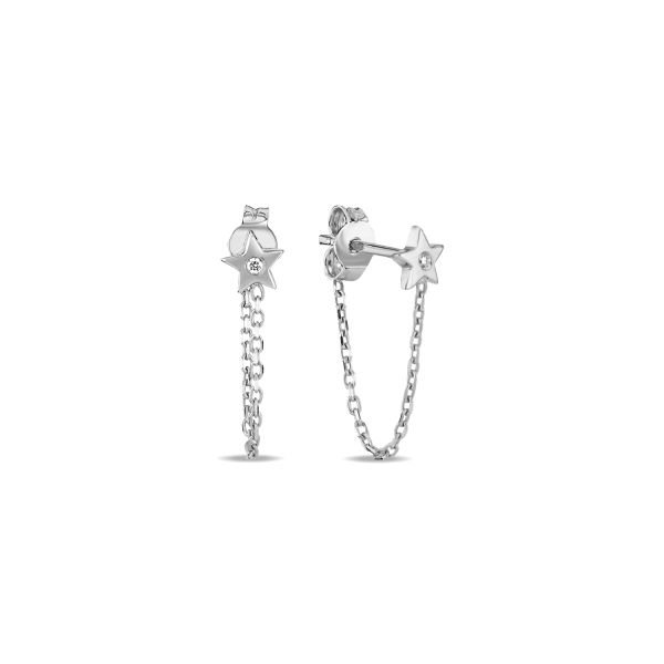 14K MINI STONE CHAIN DIAMOND STONE STUD EARRINGS