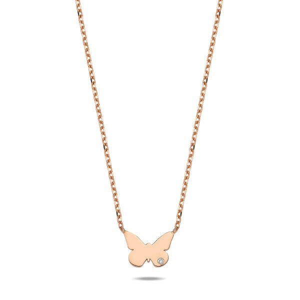 14K BUTTERFLY DIAMOND STONE NECKLACE