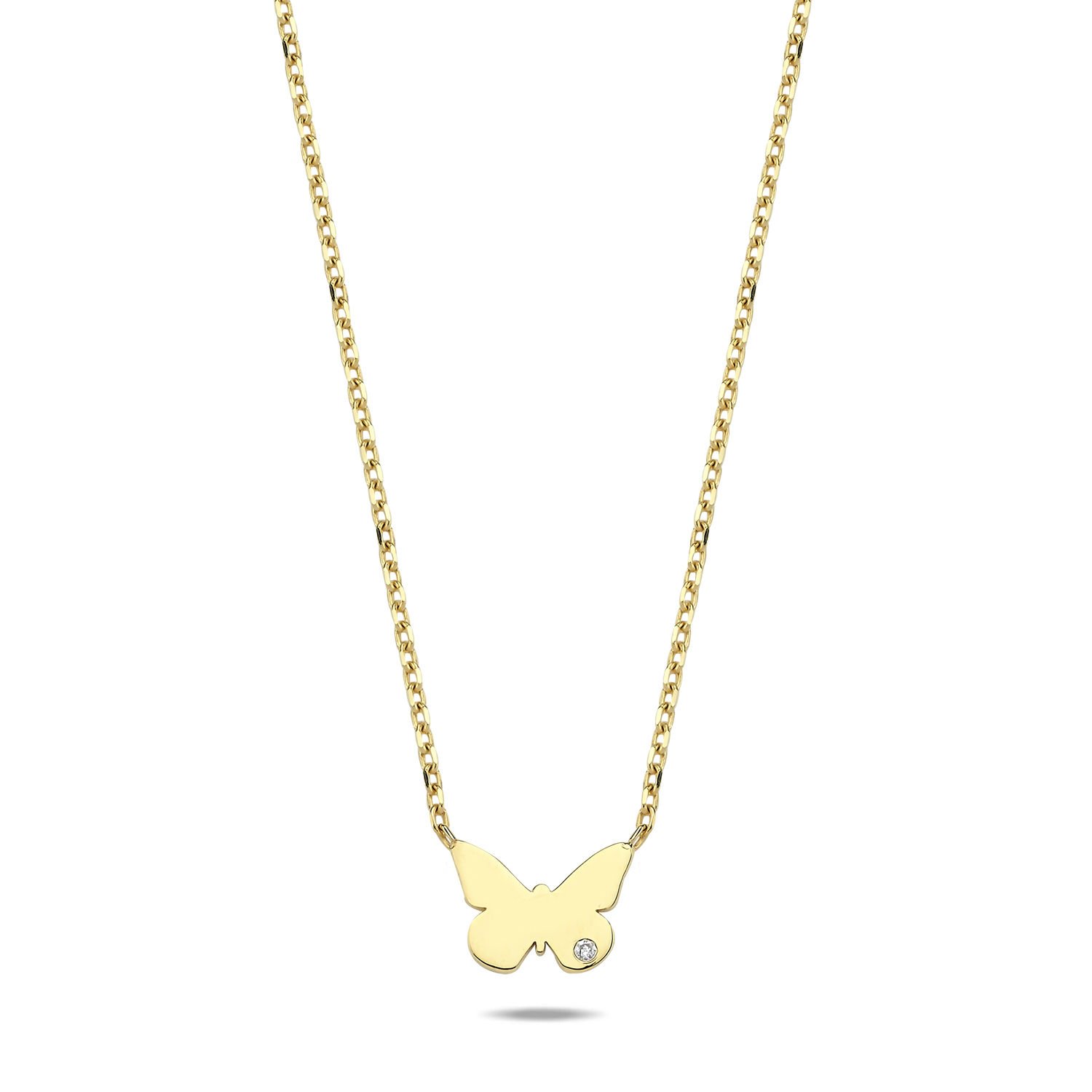 14K BUTTERFLY DIAMOND STONE NECKLACE