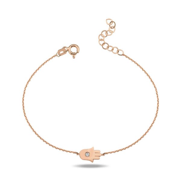 ﻿14K MINI HAMSA HAND DIAMOND STONE BRACELET