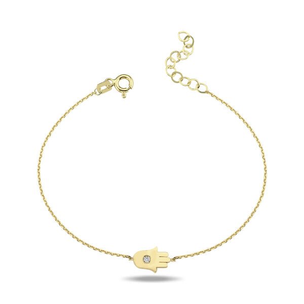﻿14K MINI HAMSA HAND DIAMOND STONE BRACELET