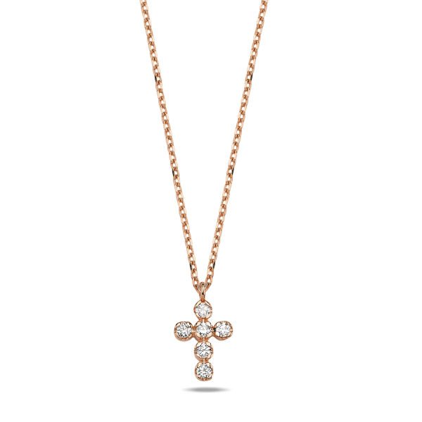 14K CROSS DIAMOND STONES NECKLACE