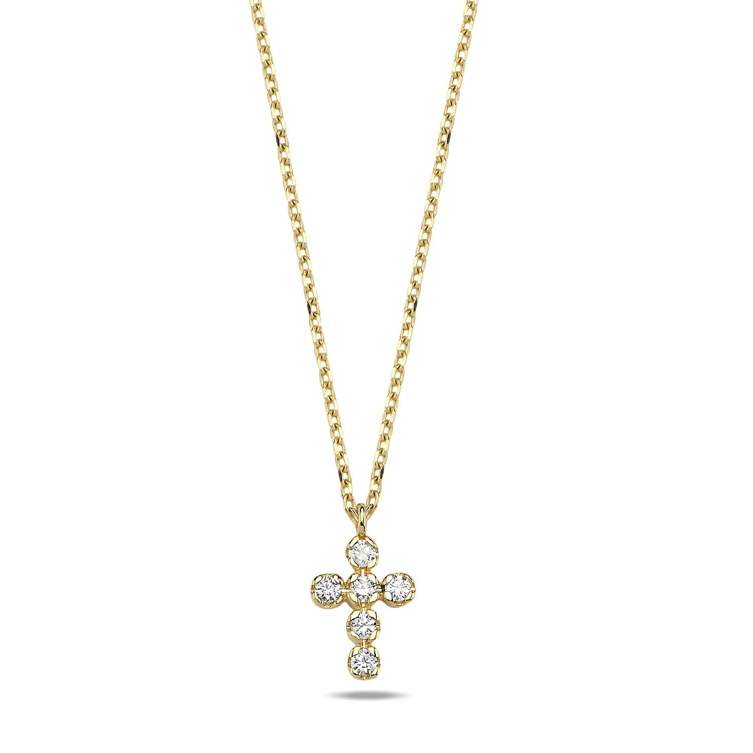 14K CROSS DIAMOND STONES NECKLACE