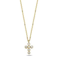 14K CROSS DIAMOND STONES NECKLACE