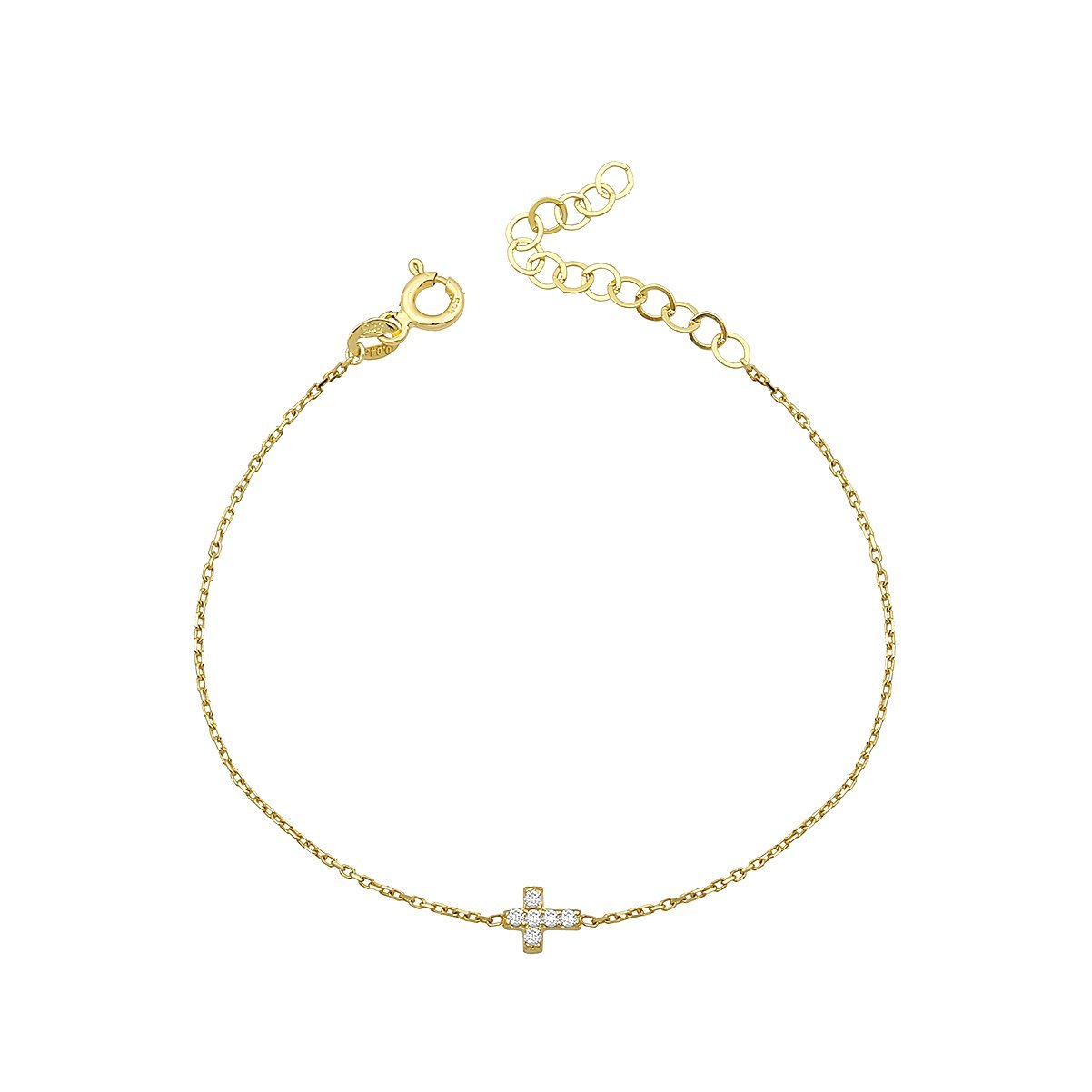 14K MINI CROSS DIAMOND STONES BRACELET
