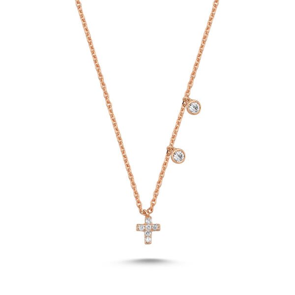 14K MINI CROSS  DIAMOND STONES  DAINTY NECKLACE