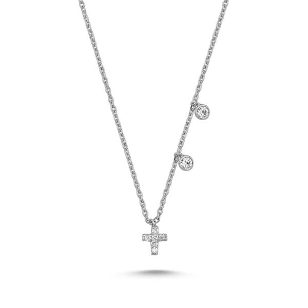 14K MINI CROSS DIAMOND STONES DAINTY NECKLACE